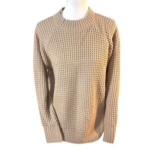 WaffleKnit Fisherman Women Sweater Neutral Tan Camel Oatmeal Basic minimalist ML